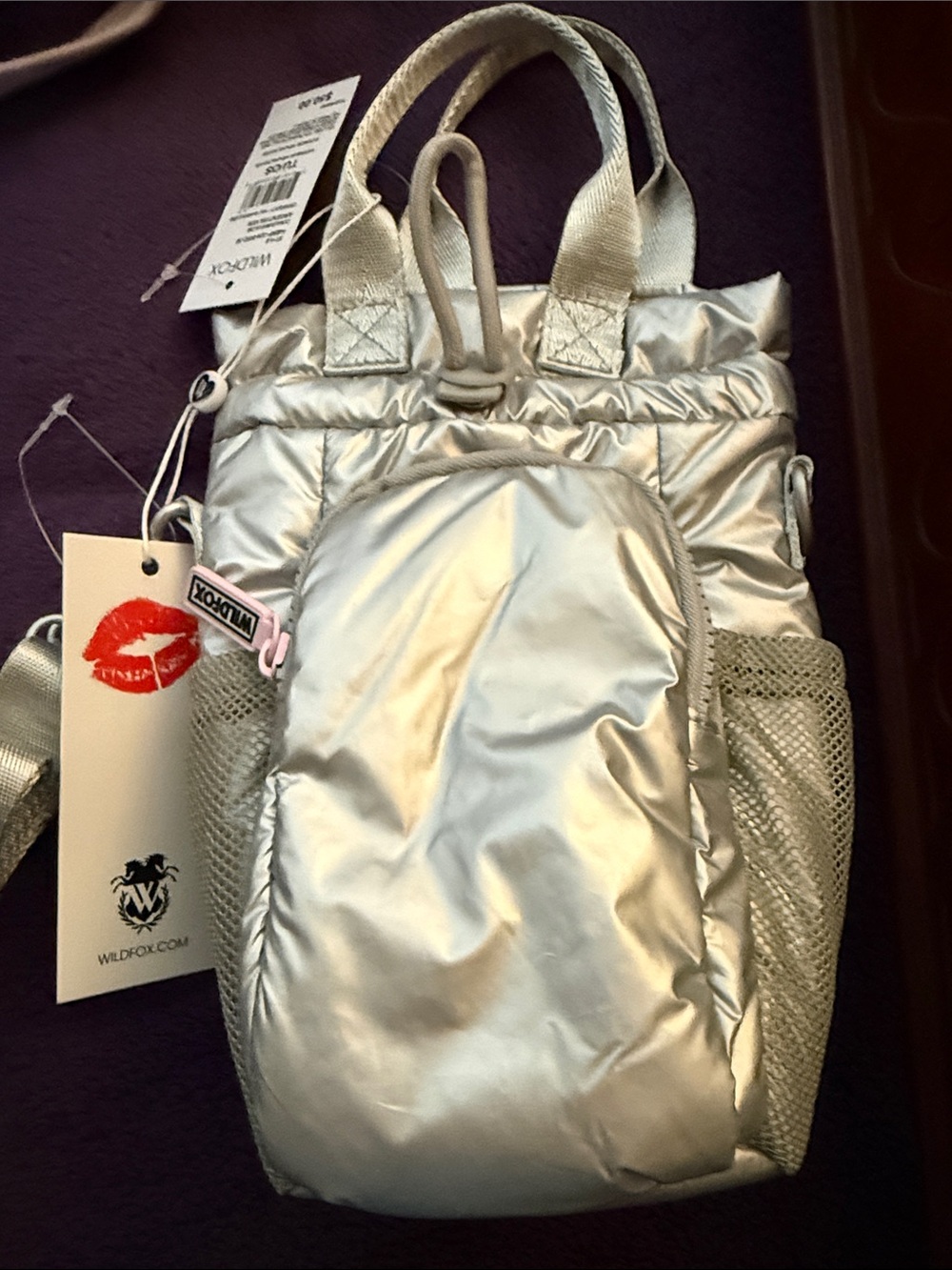Wildfox NWT Silver Bottle & cellphone crossbody Bag